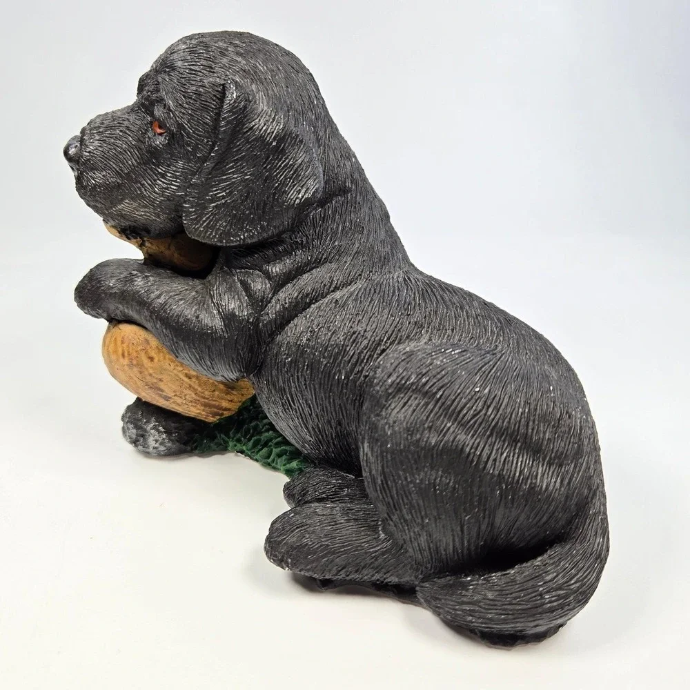 Vintage Living Stone Black Lab Hunting Dog Puppy Figurine with Duck‎ Decoy 1996